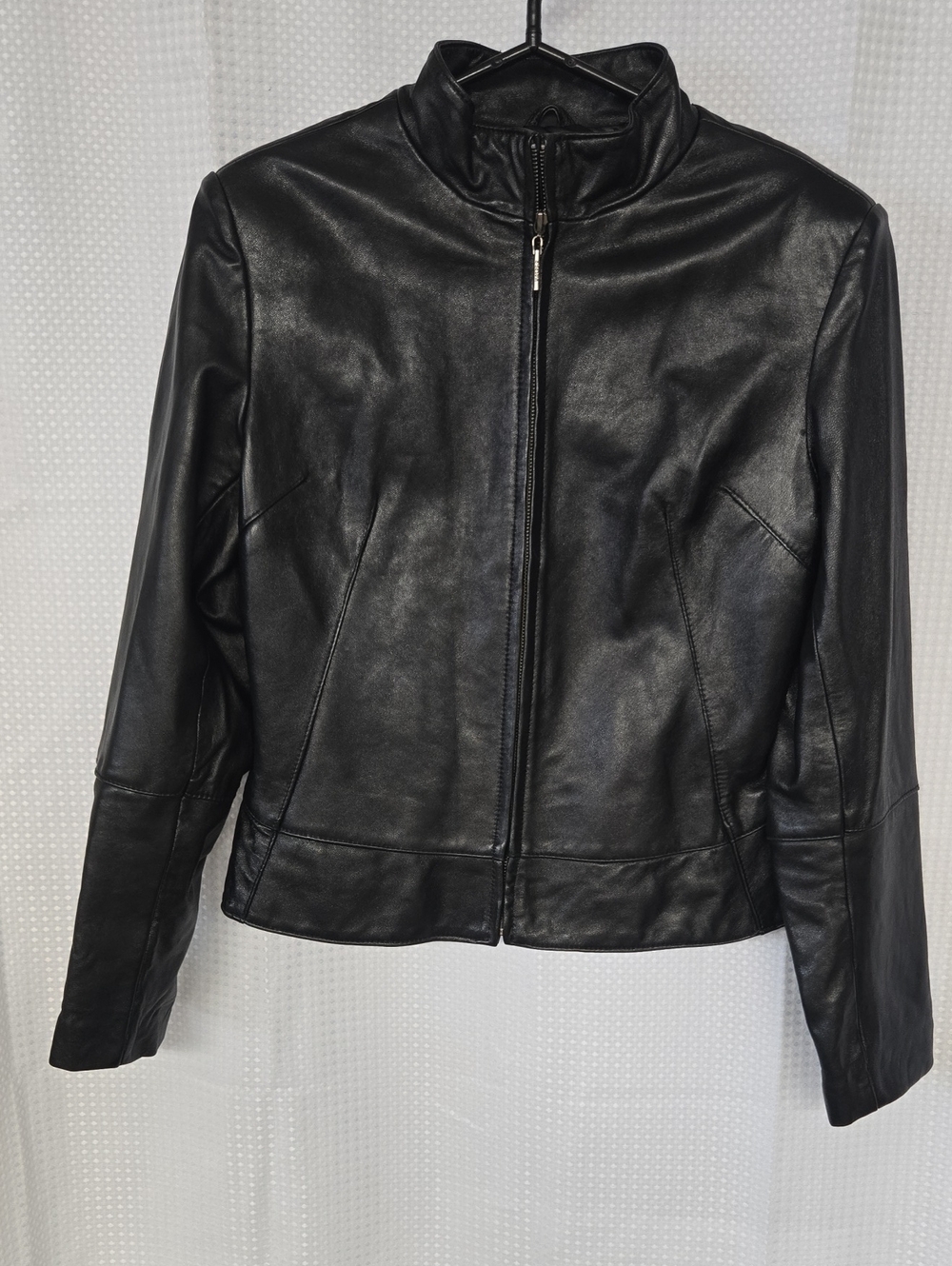 Kasper Black Leather Zip-Front Jacket